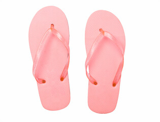 Bright flip flops isolated on white, top view