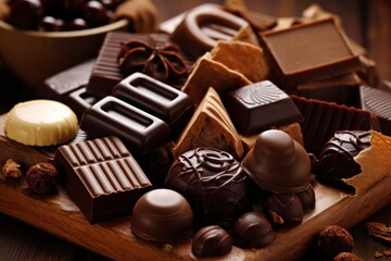 Variety chocolate, World Chocolate Day, International Chocolate Day. Generative Ai