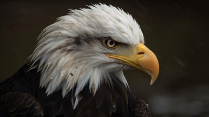 Obraz premium Head view of a white eagle with yellow beak staring down Generative AI