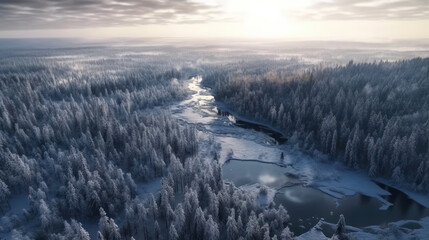 Winter's Whisper: Aerial Serenity of a Finnish Forest. Generative AI