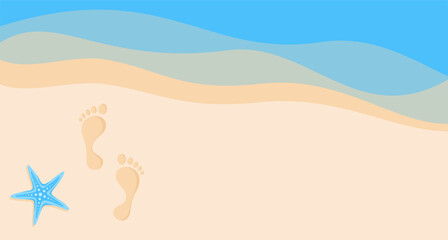 Footprints on the sand near the sea waves, top view. Flat vector illustration © Alrika 