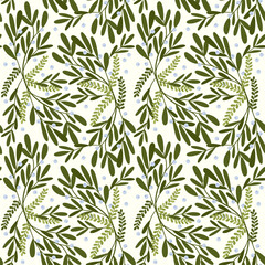 seamless pattern with mistletoe. branches with small leaves. mistletoe scattered over a light background.