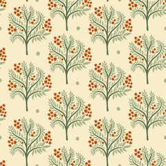 small trees with flowers on an endless background. pattern in medieval style. seamless pattern with green bushes.