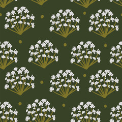 elderberry blossom pattern. inflorescences of white flowers on a green background. botanical pattern with endless repeating plants. minimalistic floral background