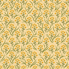 warm botanical background. square seamless pattern with bunches of flowers. orange flowers on a light background. geometric floral pattern.