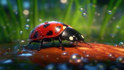 Obraz premium A close-up of a red ladybug was created. (Generative AI)