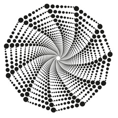 Original vector geometric pattern in the form of a circle of black dots on a white background
