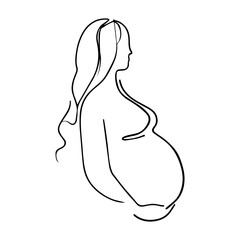 Vector illustration. One line art. Pregnant woman. Young mom.