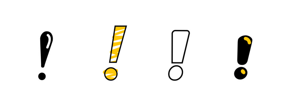 Linear exclamation mark on white background. Set icon in Doodle style.