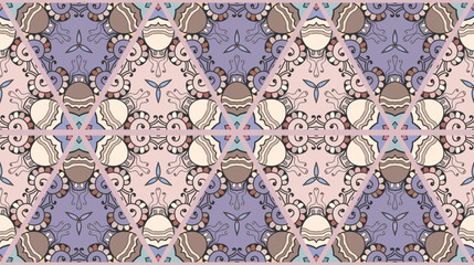 Colorful seamless triangle patchwork pattern. Abstract hand drawn art, stylized floral doodle ornament. Tribal ethnic arabic, indian decor. Vector collage quilt pattern. Textile fabric paper print