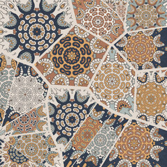 Vector patchwork quilt pattern. Vintage decorative collage. Hand drawn background. Indian, Arabic, Turkish motifs for printing on fabric or paper. Abstract colorful doodle pattern in mosaic style