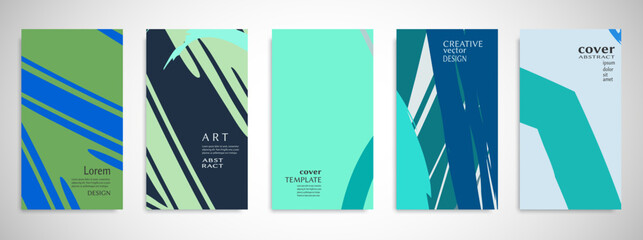 Abstract art backgrounds set. Minimal trendy paint brush strokes pattern with copy space for text design for Invitation, Party card,Social Highlight Covers and stories page. Vector illustration