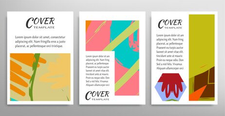 Abstract backgrouns set, grunge texture. Minimalistic art, brush strokes style. Design for card, brochure, banner idea, book cover, booklet print, flyer sheet a4. Collage page, web header template.