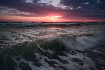 Fototapeta na wymiar A Beautiful wavy ocean and sunset.Nobody.Created with generative ai