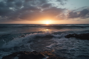 Obraz premium A Beautiful wavy ocean and sunset.Nobody.Created with generative ai