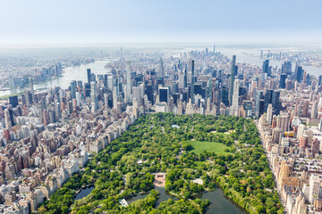 New York City skyline skyscraper of Manhattan real estate with Central Park aerial view in the United States - obrazy, fototapety, plakaty