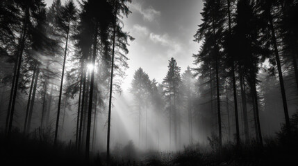 Whispers of the Woods: The Majestic Silhouette of a Monochrome Forest. Generative AI