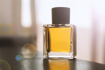 Perfume bottle on table