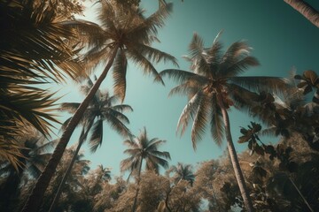 Fototapeta na wymiar Tropical trees under clear sky. Generative AI