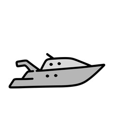 Motorboat and sailboat side view set vector icons. Ships, pleasure boats, speed boats, boats, yachts, luxury yachts