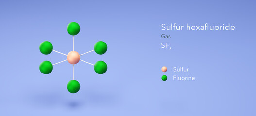 sulfur hexafluoride molecule, molecular structures, sulphur hexafluoride, 3d model, Structural Chemical Formula and Atoms with Color Coding
