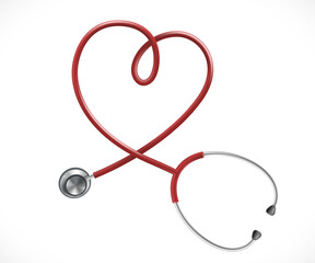 Medical instrument stethoscope with heart shape. Donor symbol and medical care. Icon Isolated on white background. Vector illustration