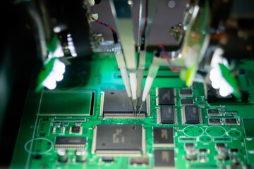 Automation machine equipment for quality testing of printed circuit boards - flying probe test at...