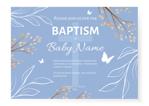 Baptism Invitation Card Design. Invitation Template with Cross. Vector illustration EPS10
