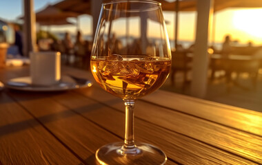 A glass of white wine in the background of nature, Generated AI