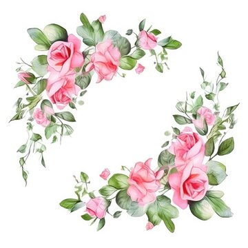 A wedding and greeting illustration with pink watercolor roses border. (Generative AI)