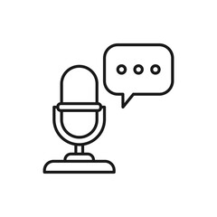 Mic and bubble chat. Podcast, talk show, broadcast line icon isolated on white background. Vector illustration