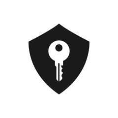 Key and shield flat icon isolated on white background. Vector illustration