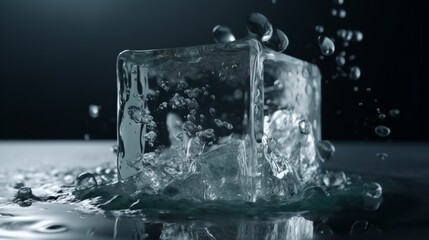 water, cube, glass, splash, drink, ice, liquid, drop, cold, blue, fresh, white, bubble, splashing, beverage, alcohol, pouring, wet, isolated, clear, clean, abstract, transparent, cool, generative ai