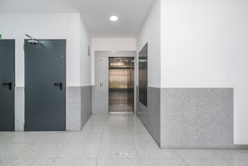Elevator in a lobby of a residential building