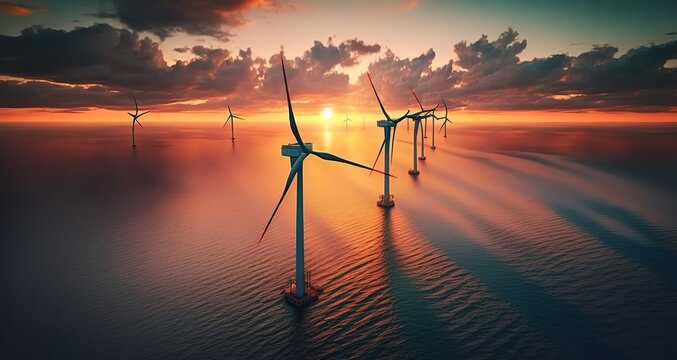 Offshore Windr&auml;der in der Abendsonne
