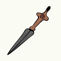 Fototapeta premium Hand-drawn knife with pentacle on the handle, vector illustration