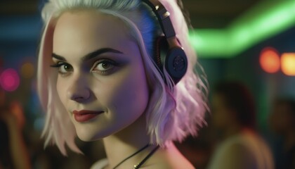 Fototapeta premium DJ Illustration - Frau beim Musik auflegen. Generativ KI 