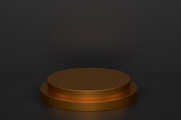 Pastel gold cylinder podium with steps on black background