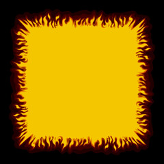 Square yellow frame with flames on a black background. Vector illustration