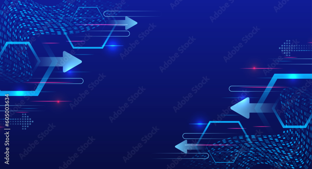 Leinwandbilder Futuristic red-blue stripes with arrows. Modern high-tech background for presentations and websites. Shiny moving design element. Abstract background with glowing dynamic lines.