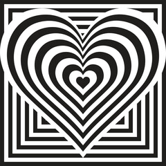 Abstract geometric pattern background with black and white heart and square shapes