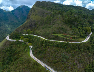 Mountain road with sharp turns. Petrópolis, State of Rio de Janeiro, Brazil.
