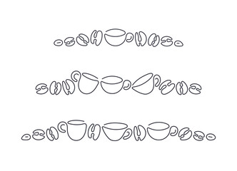 Coffee line border. Cup, beans. Vector art pattern