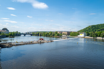 Fototapeta na wymiar the big river Moldova in Prague in nice weather