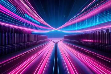 abstract futuristic background with pink blue glowing neon moving high speed wave lines and bokeh lights. Data transfer concept Fantastic wallpaper, Ai Generative