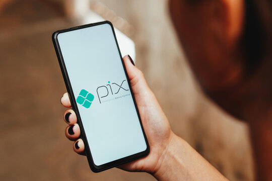 May 22, 2023, Brazil. In this photo illustration, the Pix powered by Banco Central logo is displayed on a smartphone screen.