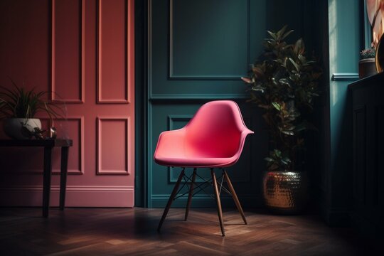 A Vibrant Pink Chair In A Room. Generative AI