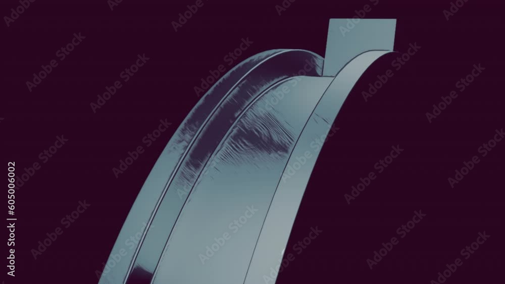 Poster abstract geometric pattern with metal arc and rolling 3d cube on a black background. design. surreal