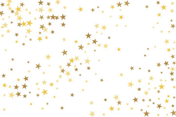 Star confetti. Gold casual confetti background. Bright design pattern.
