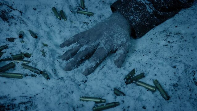 Dead Soldier On Snowy Battlefield In The Dark